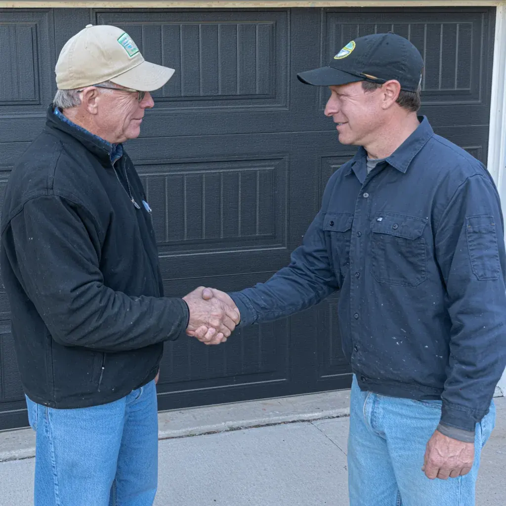 Garage door being serviced at a home in Columbus, IN